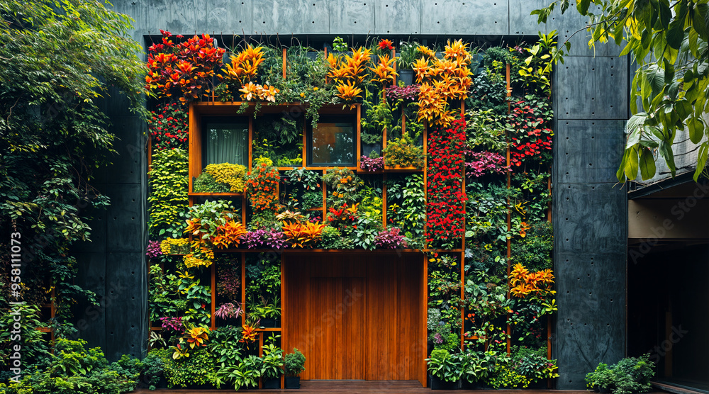 Vertical Garden on Modern Building Facade with Lush Greenery and ...