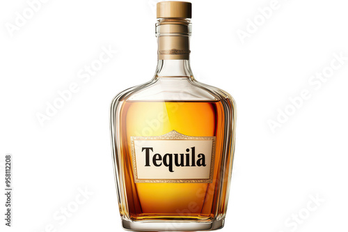 Full bottle of tequila on transparent background