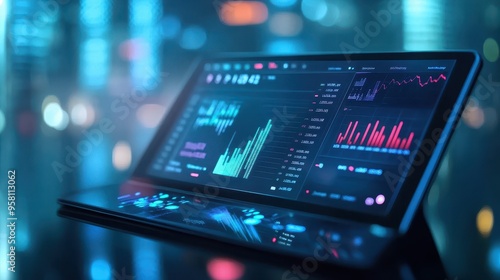 Wallpaper Mural Futuristic Financial Data Dashboard on Laptop Screen Torontodigital.ca