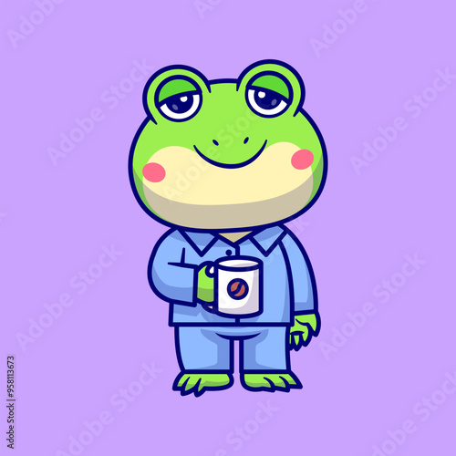 Cute Frog Sleepy Drink Cofee CartoonVector Icon Illustration.
Animal Drink Icon Concept Isolated Premium Vector. Flat
Cartoon Style