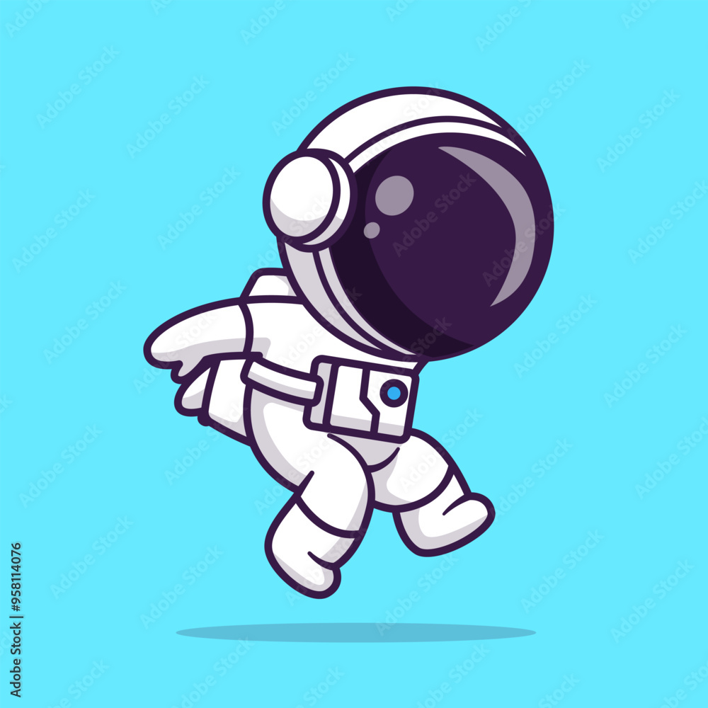 Obraz premium Cute Astronaut Jumping Cartoon Vector Icon Illustration Science Technology Icon Concept Isolated Premium Vector. Flat Cartoon Style