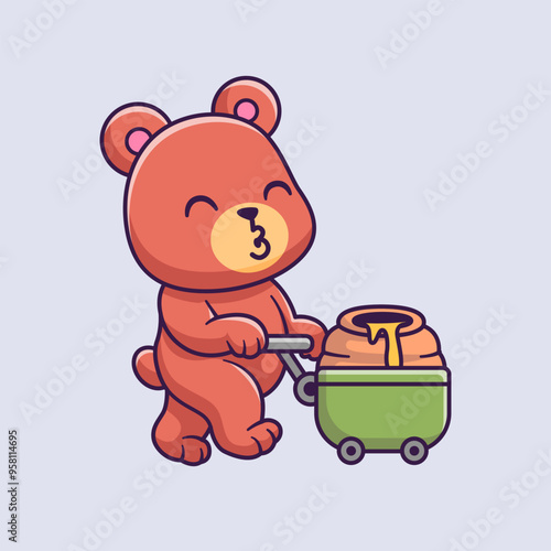 Cute Bear Bring Honey With Trolley Cartoon Vector Icon
Illustration. Animal Food Icon Concept Isolated Premium
Vector. Flat Cartoon Style
