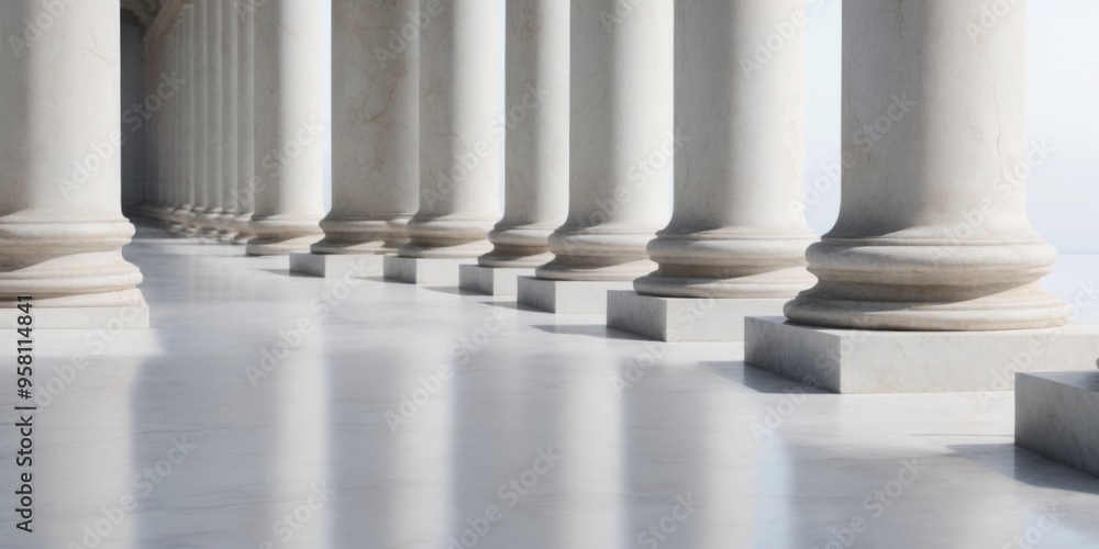 Serene and Polished: White Marble Columns in Straight Line with Serene and Polished: White Marble Columns in Straight Line with