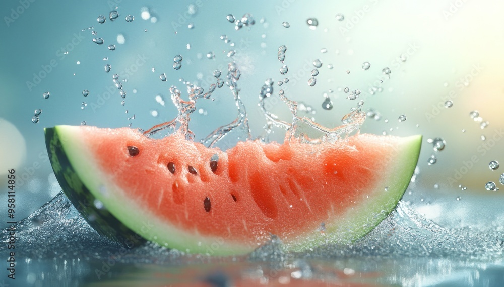 Watermelon Slice Splashing in Water Watermelon Slice Splashing in Water