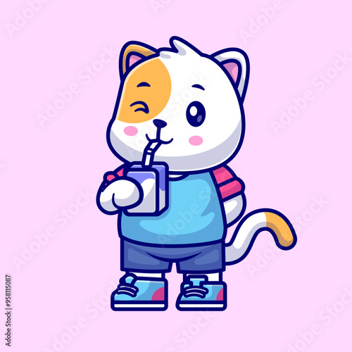 Cute Cat Drinking Milk Box Cartoon Vector Icon Illustration.
Animal Drink Icon Concept Isolated Premium Vector. Flat
Cartoon Style