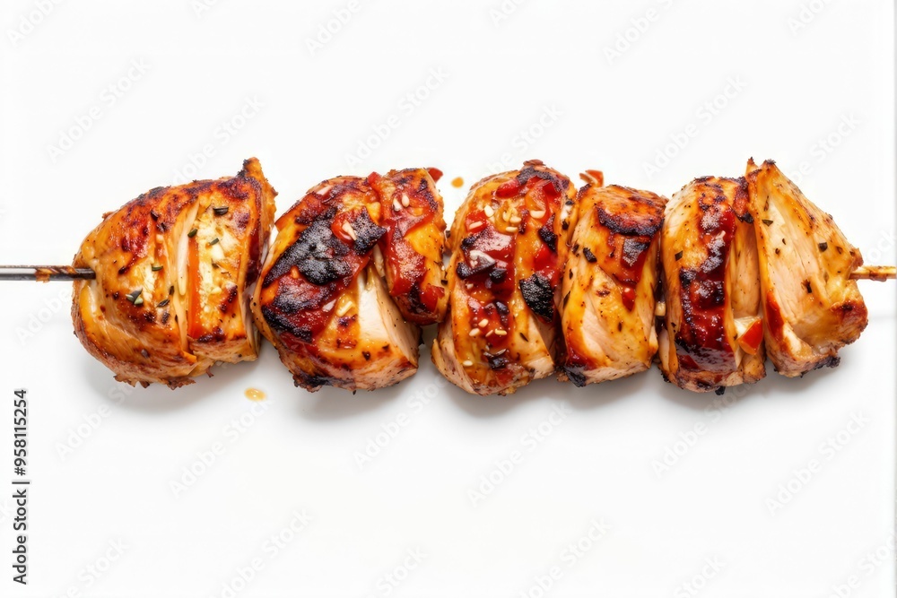 Grilled chicken breast skewers with sauce and seasoning Grilled chicken breast skewers with sauce and seasoning