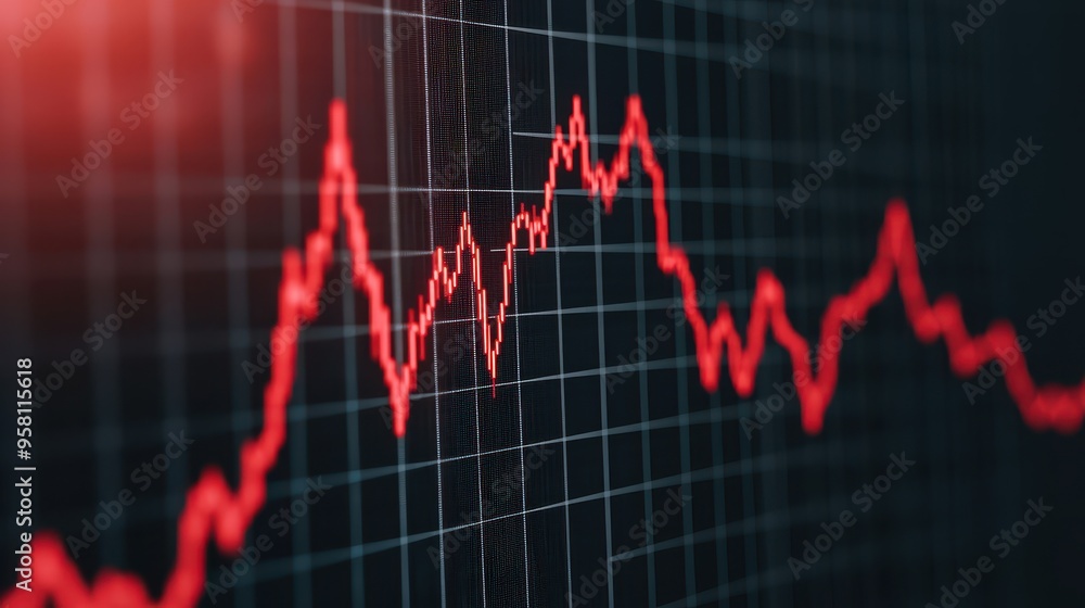 A graph with red lines showing a downward trend A graph with red lines showing a downward trend