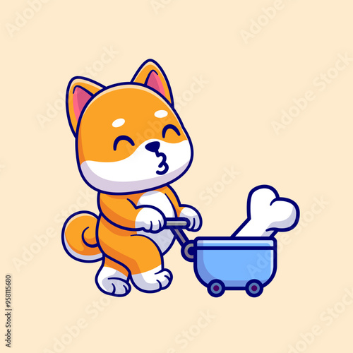 Cute Shiba Inu Dog Bring Bone With Trolley Cartoon Vector
Icon Illustration. Animal Nature Icon Concept Isolated
Premium Vector. Flat Cartoon Style