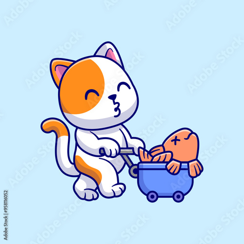 Cute Cat Bring Fish With Trolley Cartoon Vector Icon
Illustration. Animal Nature Icon Concept Isolated Premium
Vector. Flat Cartoon Style
