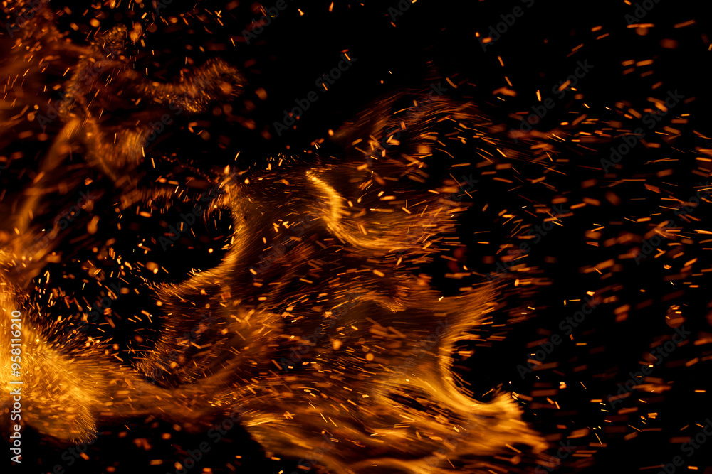 fire flame with sparks on black background. fire flame with sparks on black background.