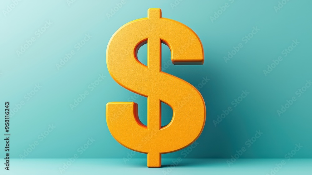 A yellow dollar sign is on a blue background A yellow dollar sign is on a blue background