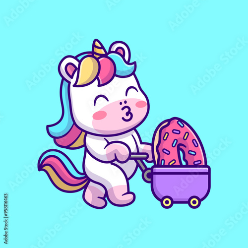 Cute Unicorn Bring Donut With Trolley Cartoon Vector Icon
Illustration. Animal Food Icon Concept Isolated Premium
Vector. Flat Cartoon Style