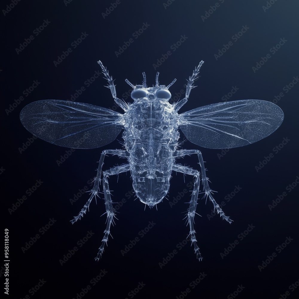 Side view of a fly insect rendered in 3D with transparent wings Stock ...