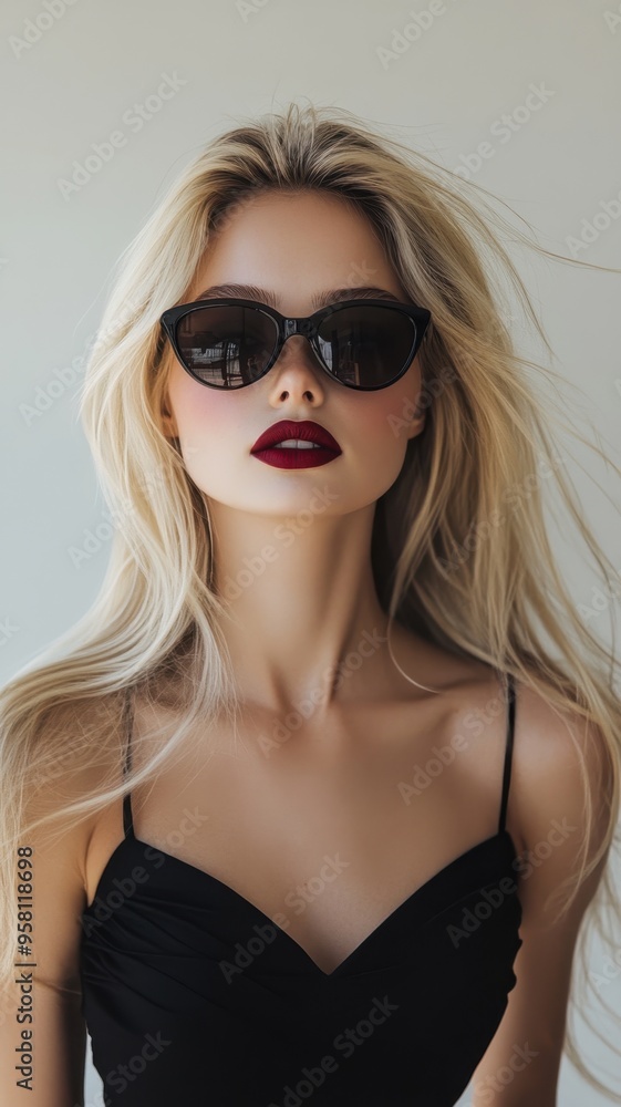Stylish Blonde woman red lip and black sunglasses on studio background,model beauty cosmetics or healthy skin moisturizer,lifestyle fashion portrait of beautiful young woman having fun concept. Stylish Blonde woman red lip and black sunglasses on studio background,model beauty cosmetics or healthy skin moisturizer,lifestyle fashion portrait of beautiful young woman having fun concept.
