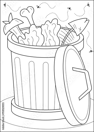 compost trash waste coloring book page