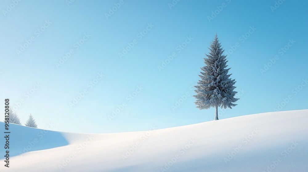 Snowy forest landscape with white-covered trees under a clear blue sky Snowy forest landscape with white-covered trees under a clear blue sky