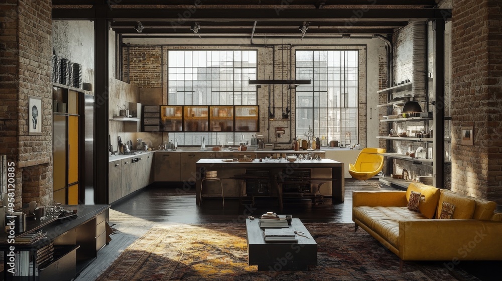 Industrial Apartment With Metal Beams photo