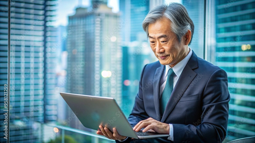 Mature asia business leader researching cryptocurrency market trends