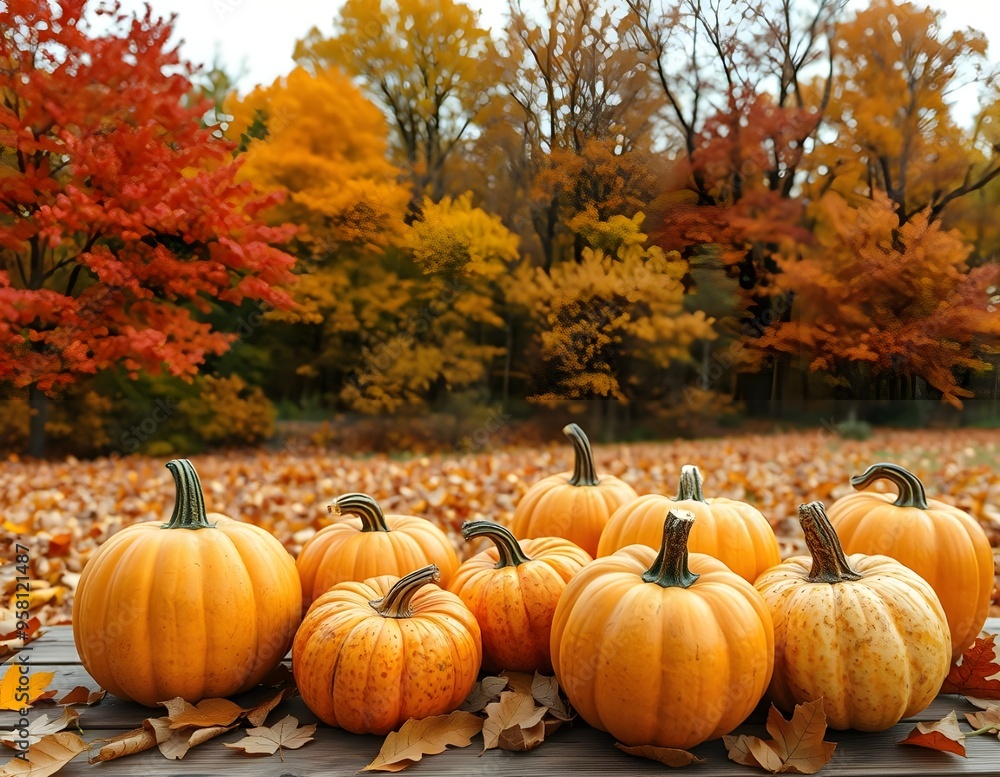 pumpkins on the ground in autumn. Fall season thanksgiving day background pumpkins on the ground in autumn. Fall season thanksgiving day background