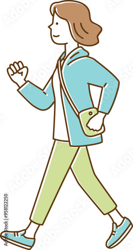 腕を振ってウォーキングする若い女性