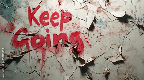 Keep Going Motivational Message on Cracked Glass
