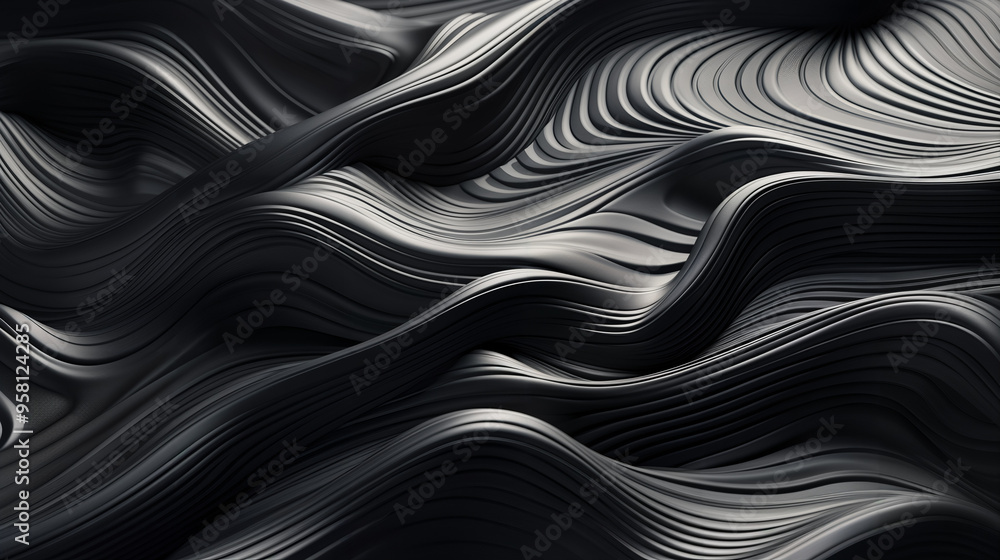 astarte.ai: Abstract Charcoal Black Waves with Subtle Silver Highlights astarte.ai: Abstract Charcoal Black Waves with Subtle Silver Highlights