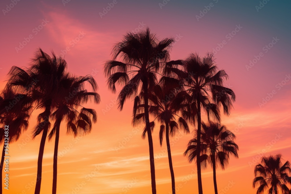 Tropical Beach with Palm Tree Silhouettes Tropical Beach with Palm Tree Silhouettes