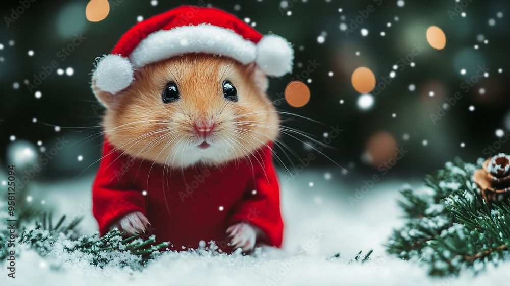 Hamster wearing christmas costume in copyspace background. christmas concept. Lovely pet concept. Hamster wearing christmas costume in copyspace background. christmas concept. Lovely pet concept.
