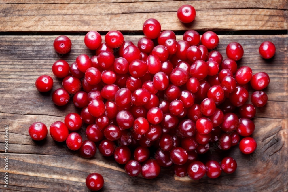 Pile of Cranberries on a Wooden Surface Pile of Cranberries on a Wooden Surface