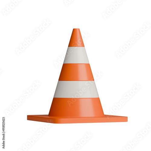 3D construction caution cone icon on transparent backgound. 3d rendered illustration with alpha channel	
