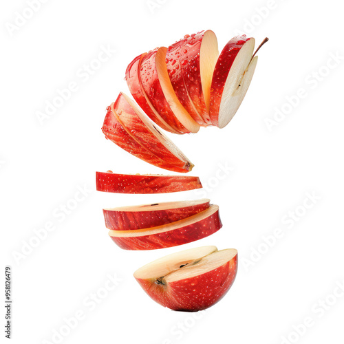 Falling slices of apple isolate on transparency background photo