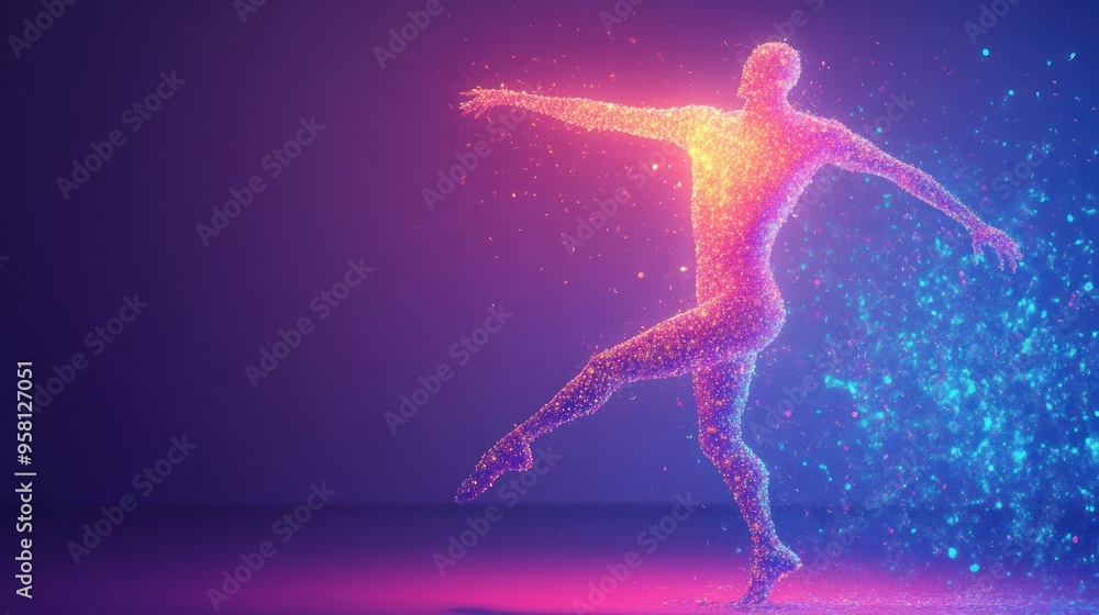 A Glittering Human Form Dancing in a Purple and Blue Gradient A Glittering Human Form Dancing in a Purple and Blue Gradient