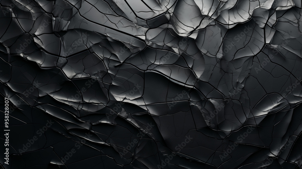 Obraz premium astarte.ai: Shattered Charcoal Black Surface with Silver Highlights