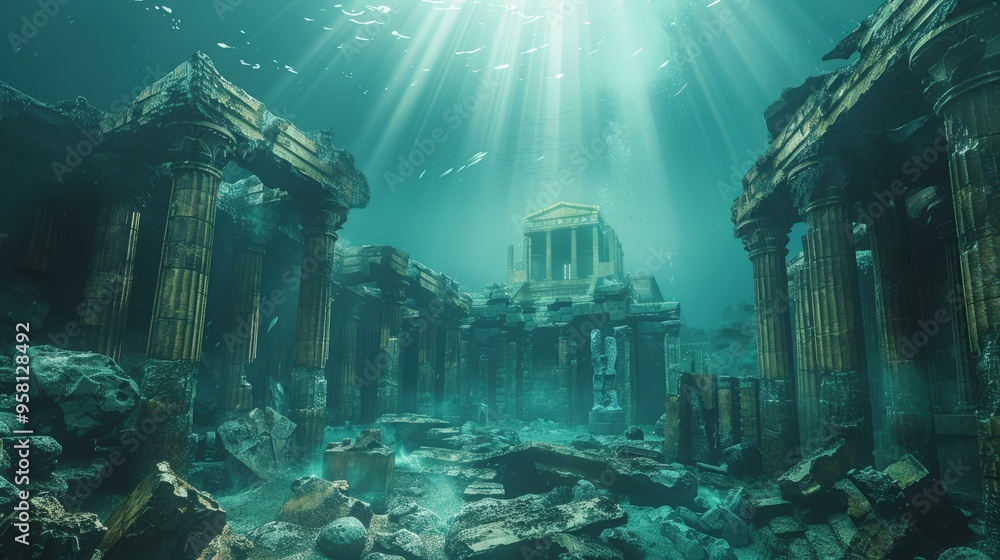 Underwater Ruins of Ancient Temple - 3D Render Underwater Ruins of Ancient Temple - 3D Render