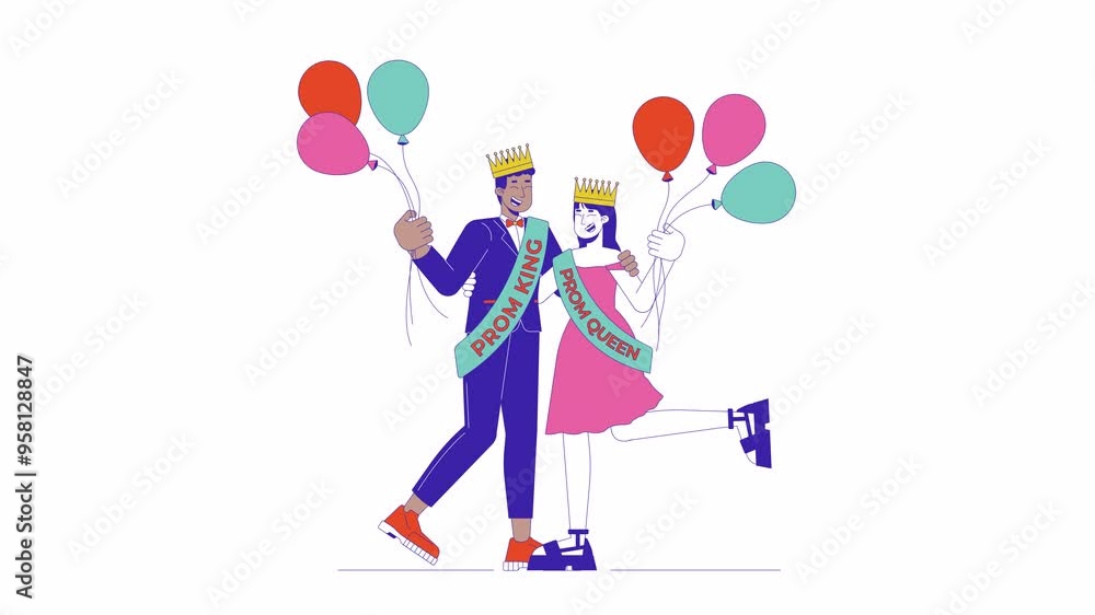 High school couple prom queen king cartoon animation. Highschool ...