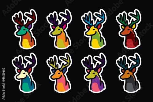 Original vector icon set in vintage style. A deer with large antlers.