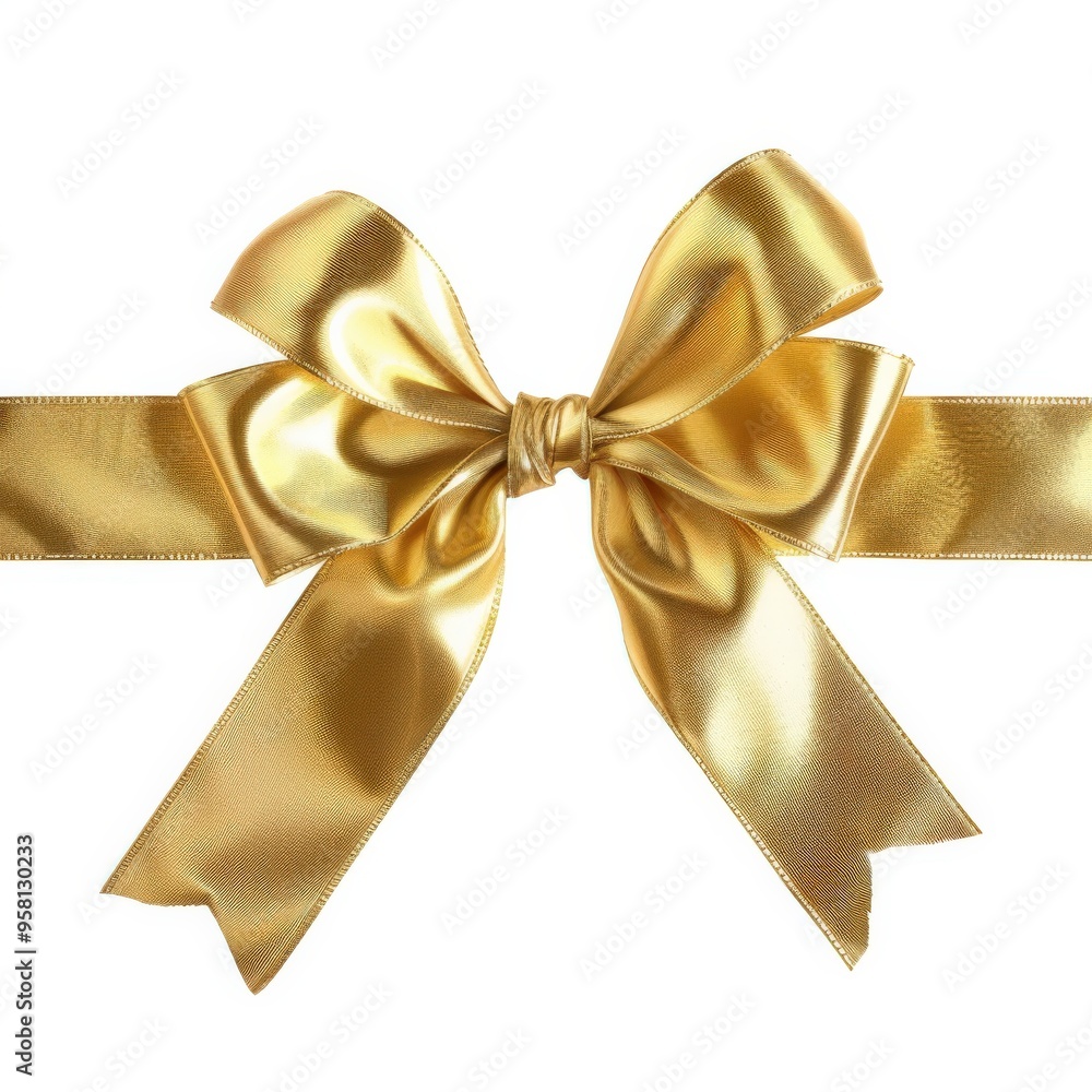 Naklejka premium Gold Bow and Ribbon. Decorative Element for Gift Wrapping and Celebrations