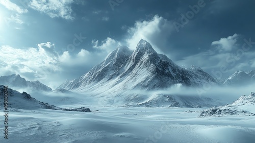 Wallpaper Mural A breathtaking view of snow-covered mountains under a dramatic sky, showcasing the beauty of winter wilderness. Torontodigital.ca