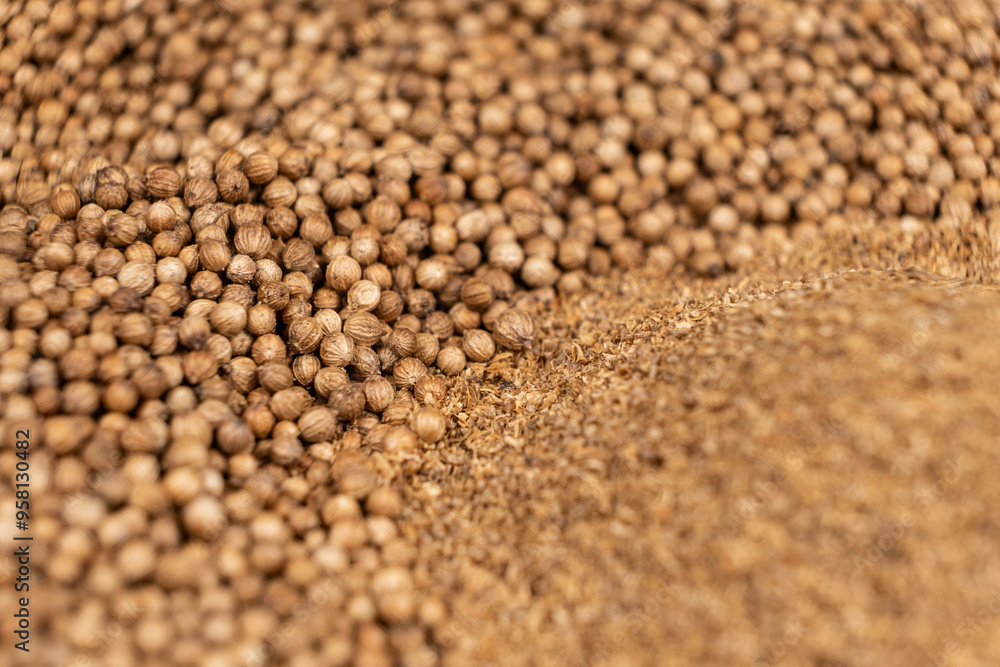Coriander grains whole and ground natural seasoning Coriander grains whole and ground natural seasoning