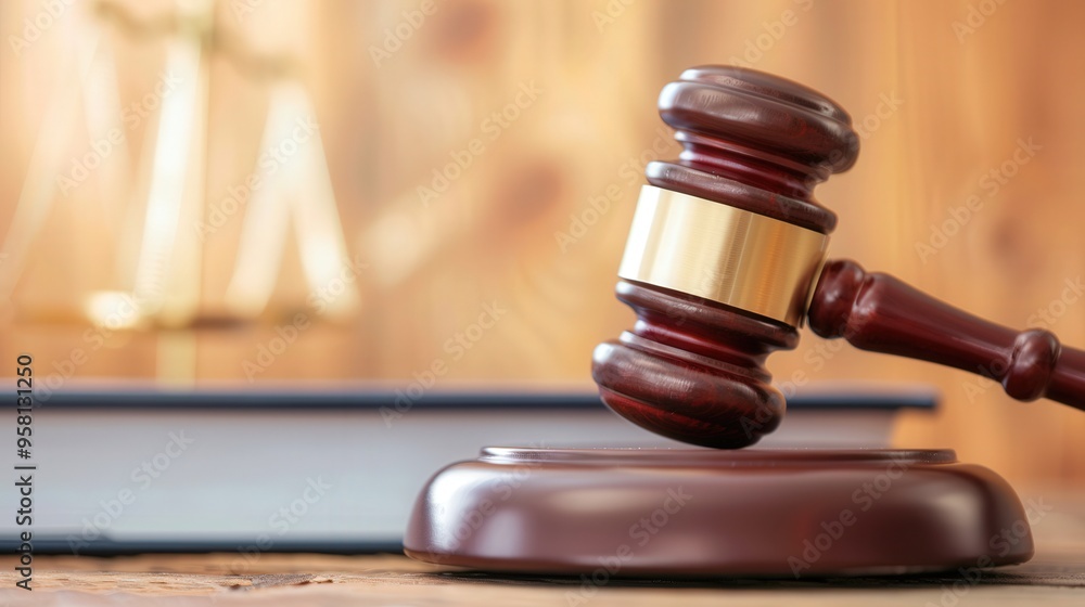 Legal Authority, a gavel rests on an open book symbolizing justice, surrounded by the blurred outlines of judicial chambers, representing the essence of law and court authority. Legal Authority, a gavel rests on an open book symbolizing justice, surrounded by the blurred outlines of judicial chambers, representing the essence of law and court authority.