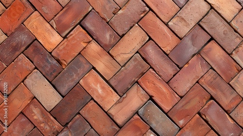 Wallpaper Mural Herringbone Brick Mosaic, vibrant red and brown bricks arranged in a striking herringbone design, creating an artistic and unique backdrop for various creative projects Torontodigital.ca