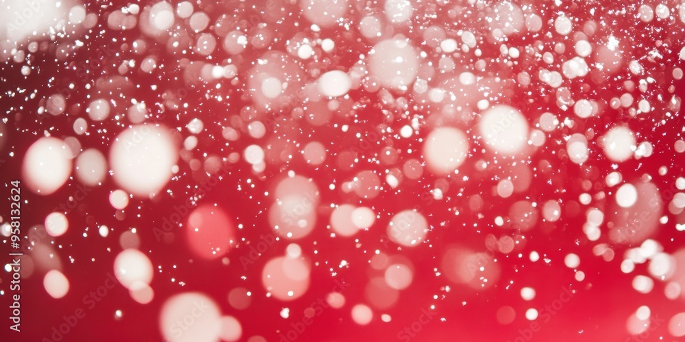 White glitter snowflakes on a sparkling red and white bokeh background. Festive winter holiday decoration concept. White glitter snowflakes on a sparkling red and white bokeh background. Festive winter holiday decoration concept.
