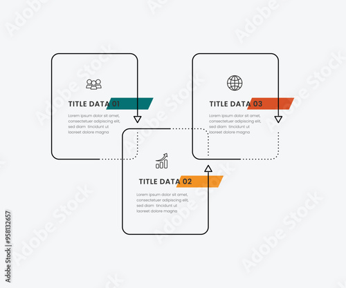 Thin line process business infographic with square template. Vector illustration. Process timeline with 3 options, steps or sections.