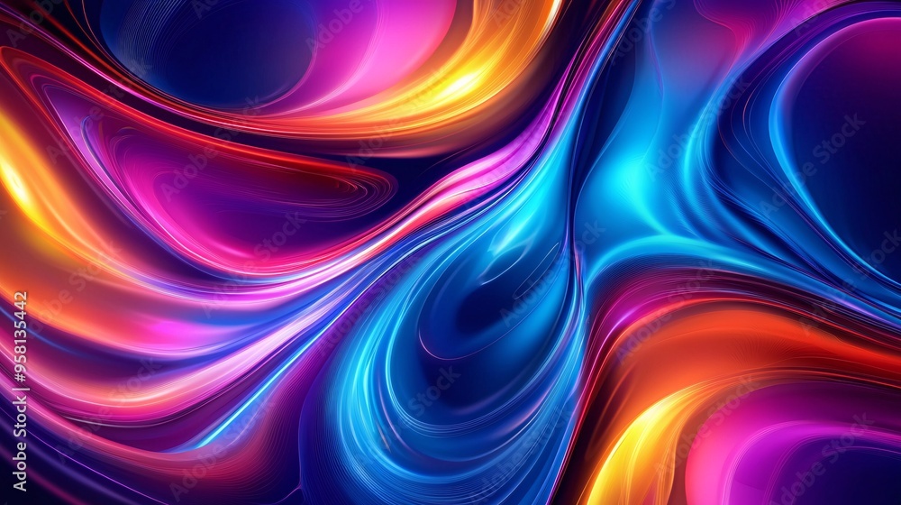 Fototapeta premium Vibrant Swirling Abstract Colors with Neon Shades and Radiant Glow in Energetic Design