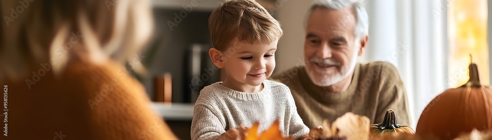 Grandchild Presenting Homemade Thanksgiving Card to Grandparents with Joy and Gratitude Grandchild Presenting Homemade Thanksgiving Card to Grandparents with Joy and Gratitude