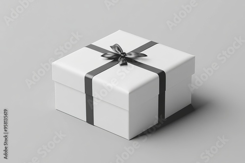 White Packaging Box on Gray Backdrop in 3D Render Perfect for Branding and Design photo