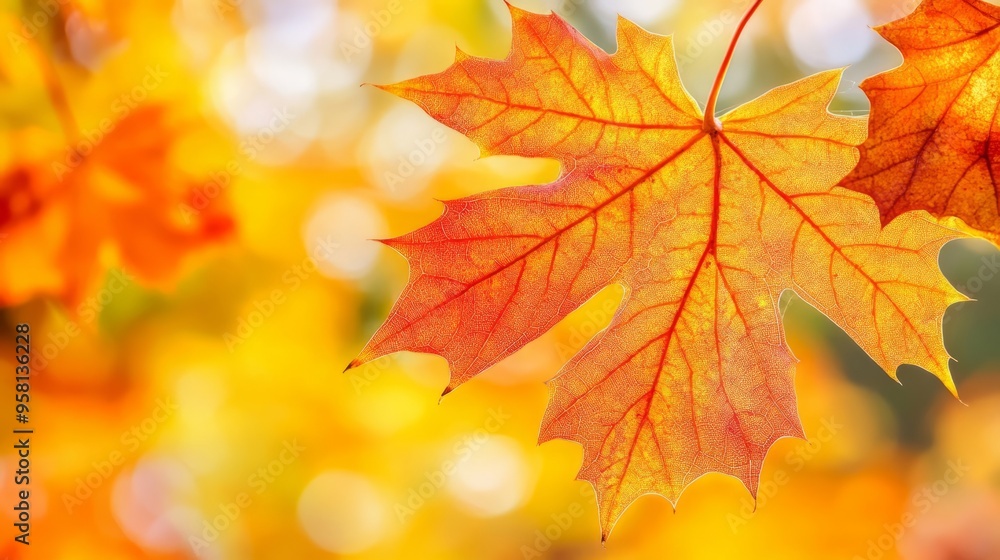 A sugar maple leaf, five-lobed with vibrant orange tones, showing autumn transition A sugar maple leaf, five-lobed with vibrant orange tones, showing autumn transition
