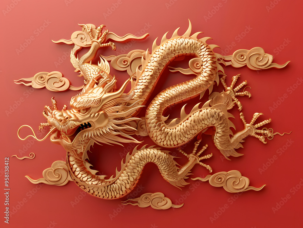 Golden Dragon on red background Golden Dragon on red background