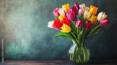 Wallpaper Mural A vase of tulips in a variety of colors Torontodigital.ca