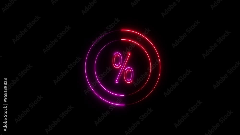 Neon light percent text icon animation Neon light percent text icon animation